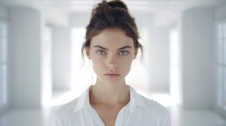 girl in a white room doing sports Generative AIの素材
