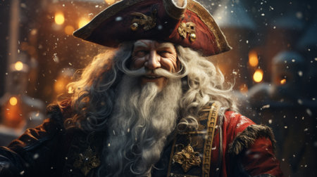 Festive Santa Pirate celebrating Christmas Generative AIの素材