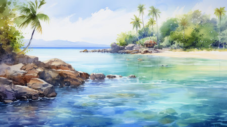 Pristine beaches with crystal-clear waters. aquarelle Generative AIの素材
