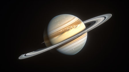 Realistic portrayal of Saturn, emphasizing its rings and atmosphere from a side view Generative AIの素材