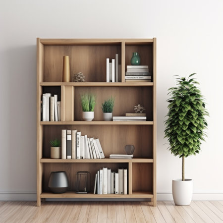 Stock image of a bookshelf on a white background, versatile, storage for books and decor Generative AIの素材