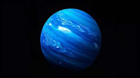 Realistic portrayal of Neptune, focusing on its deep blue hue and atmospheric bands from a distant view Generative AIの素材