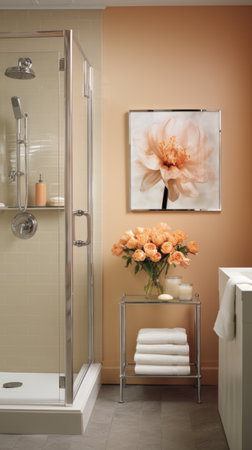 Soft Beige Shower Stall Generative AIの素材