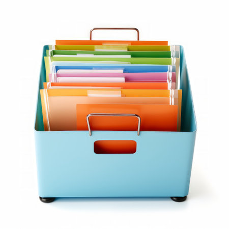 Stock image of a file organizer on a white background, tidy, sorting and organizing papers Generative AIの素材