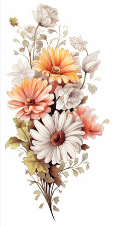 A carefully arranged bouquet showcasing a mix of exotic and traditional flowers on a clean white surface Generative AIの素材