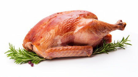 A flavorful turkey thigh captured in a close-up realistic photo against a white background Generative AIの素材