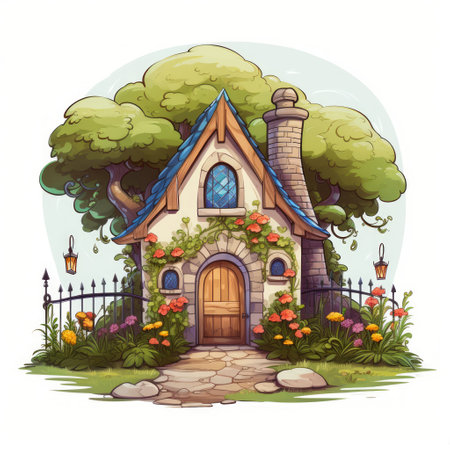 A small fairytale dwelling featuring a charming arbor and a serene backyard. Generative AIの素材