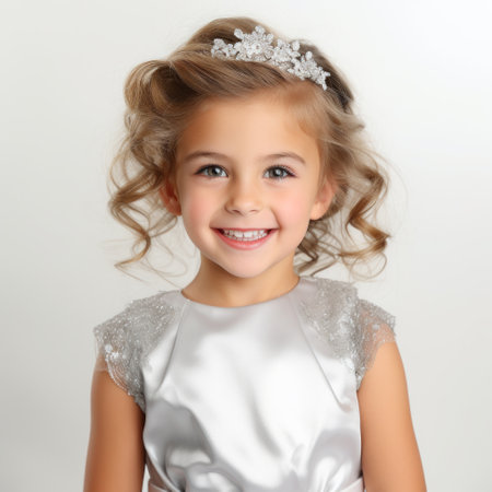Stock image of a child in a formal dress on a white backdrop Generative AIの素材
