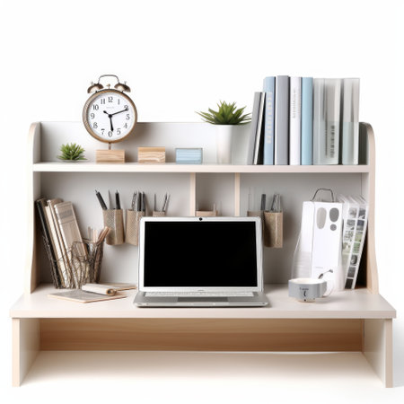 Stock image of a desk hutch on a white background, organized, additional storage and display Generative AIの素材