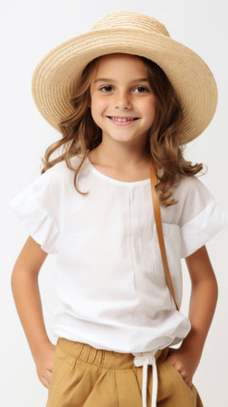 Stock image of a young girl in a summer outfit against a plain white background Generative AIの素材