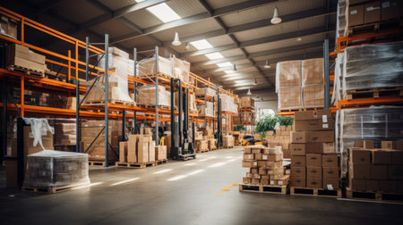 Warehouse Facility with Pallet Racks Generative AIの素材