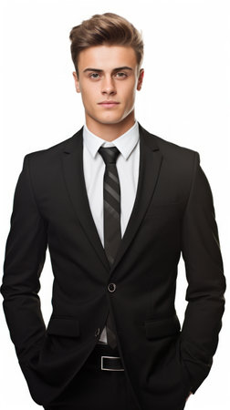 Stock image of a young man wearing a formal suit on a white background Generative AIの素材