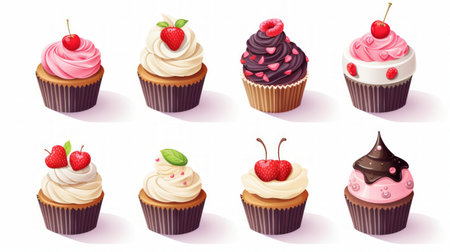 set of cakes with berries Generative AIの素材