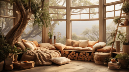 Wholesome kids' retreat, natural elements Generative AIの素材