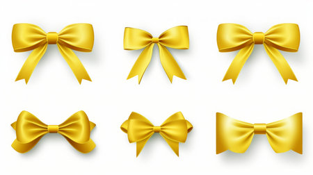 set of different yellow ribbons, on a white isolated background Generative AIの素材