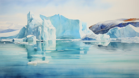 Generative AI Mesmerizing icebergs floating in arctic waters. aquarelleの素材