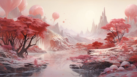 Generative AI Otherworldly landscapes with fantastical elements aquarelleの素材
