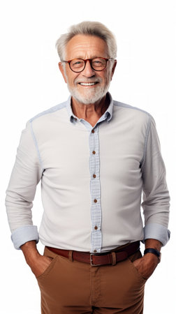 Stock image of a grandpa in a relaxed outfit on a white backdrop Generative AIの素材