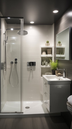 Generative AI Pearl White Shower Cabinの素材