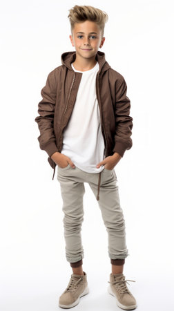 Stock image of a boy in trendy casual clothing on a white backdrop Generative AIの素材