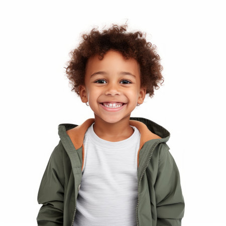 Stock image of a child in casual clothing on a plain white background Generative AIの素材
