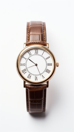 Stock image of a wristwatch on a white background, elegant and timeless design Generative AIの素材