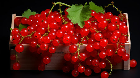 A box packed with vibrant red currents, close-up realistic photo Generative AIの素材