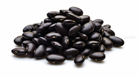 A small pile of black beans showcased in a close-up realistic photo against a white background Generative AIの素材
