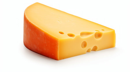 A mild edam cheese captured in a close-up realistic photo against a white background Generative AIの素材