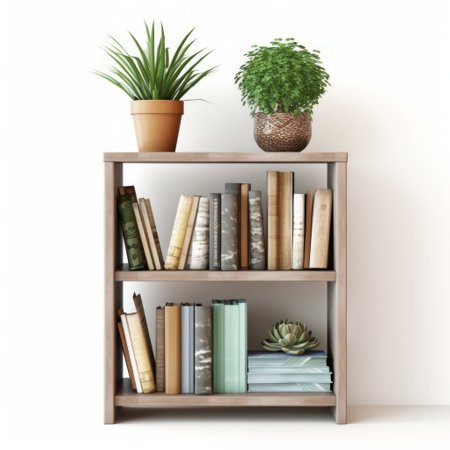 Stock image of a bookshelf on a white background, versatile, storage for books and decor Generative AIの素材