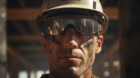 Generative AI Close-up of a builder using a power tool at a construction site, focused on craftsmanship, building materials visibleの素材