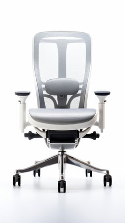 Stock image of a modern ergonomic office chair on a white background, adjustable, comfortable seating Generative AIの素材