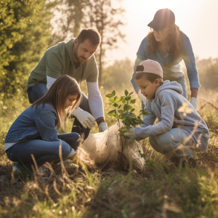 Stock image of a family doing volunteer work or charity together, helping others Generative AIの素材