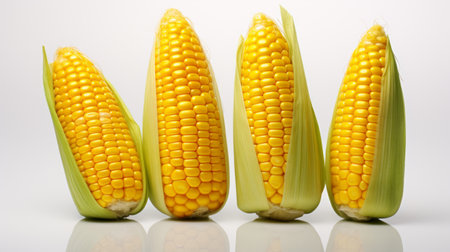 yellow corn kernels captured in a close-up realistic photo against a white background Generative AIの素材