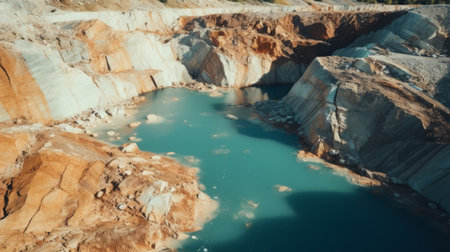 Generative AI top view, clay quarry with waterの素材