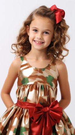 Stock image of a girl in a festive party dress on a plain white background Generative AIの素材