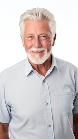 Stock image of a grandpa in a button-up shirt on a white backdrop Generative AIの素材