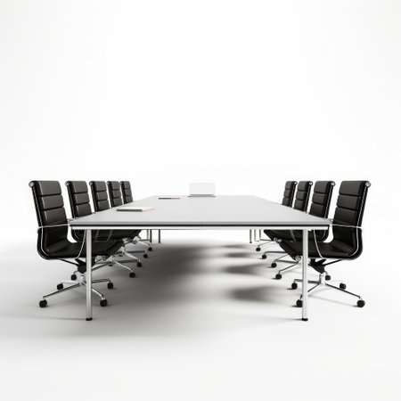 Stock image of a conference room table on a white background, spacious, professional meeting area Generative AIの素材