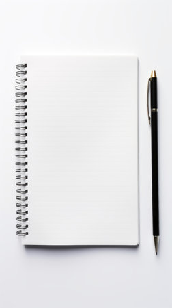 Stock image of a notepad and pen on a white background, organized and productive Generative AIの素材