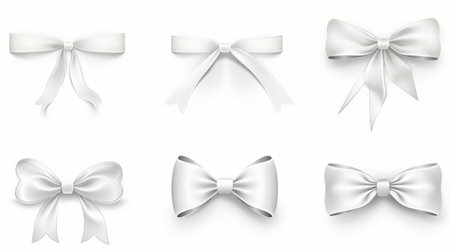 Generative AI set of different white ribbons, on a white isolated backgroundの素材