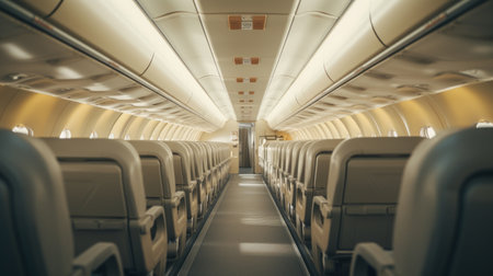Generative AI Overhead compartments in an aircraft, demonstrating spacious storage for carry-on luggage during flightの素材