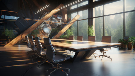 Generative AI Sophisticated conference room with high-tech presentation facilities.の素材