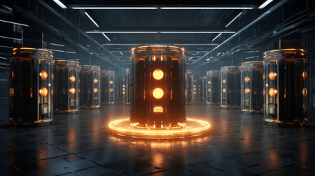 Generative AI A conceptual visualization of a render farm operating around the clock, showing its efficiency and capacity to handle demanding rendering tasksの素材