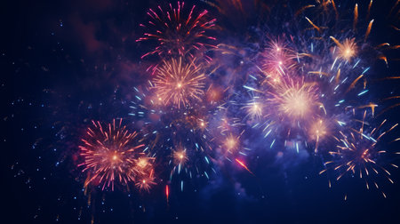 Generative AI Cinemagraph of fireworks with selective motion, emphasizing their dynamic beautyの素材
