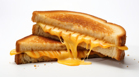 Close-up realistic photo featuring a gourmet grilled cheese sandwich on a white background Generative AIの素材