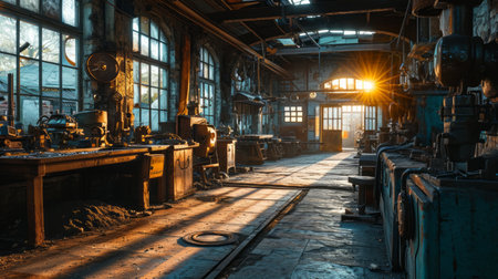 Generative AI Industrial machinery, metalworking tools, sparks flying, organized chaos, immersive photorealistic workshop sceneの素材