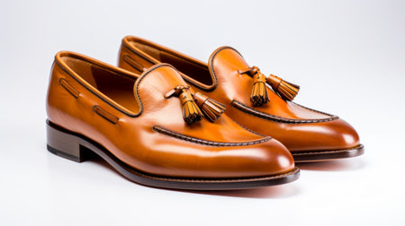 Men's tan leather loafers with tassels Generative AIの素材