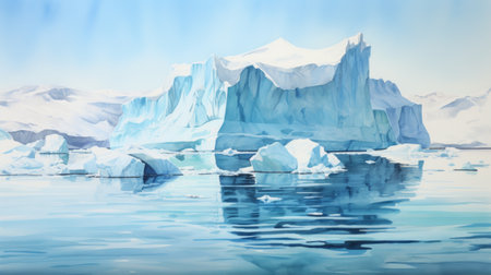 Generative AI Mesmerizing icebergs floating in arctic waters. aquarelleの素材