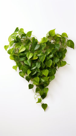 Stock image of a Pothos Plant on a white background, cascading vines and heart-shaped leaves, versatile and easy to care for Generative AIの素材