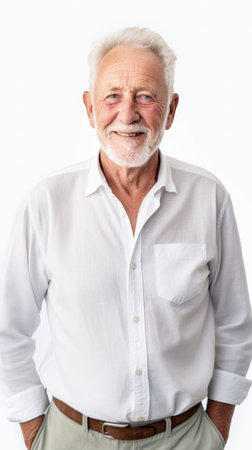Stock image of a grandpa in a button-up shirt on a white backdrop Generative AIの素材